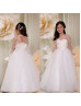 Champagne Lace Ivory Tulle Heart Shaped Back Flower Girl Dress
